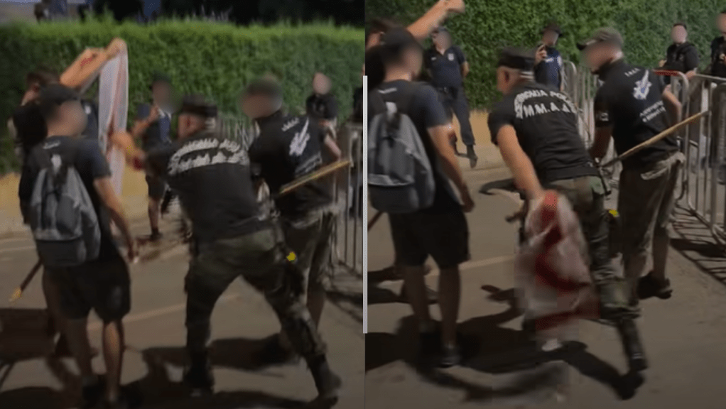 Αστυνομικός της ΚΔ αρπάζει την κατοχική σημαία πριν&nbsp;καεί